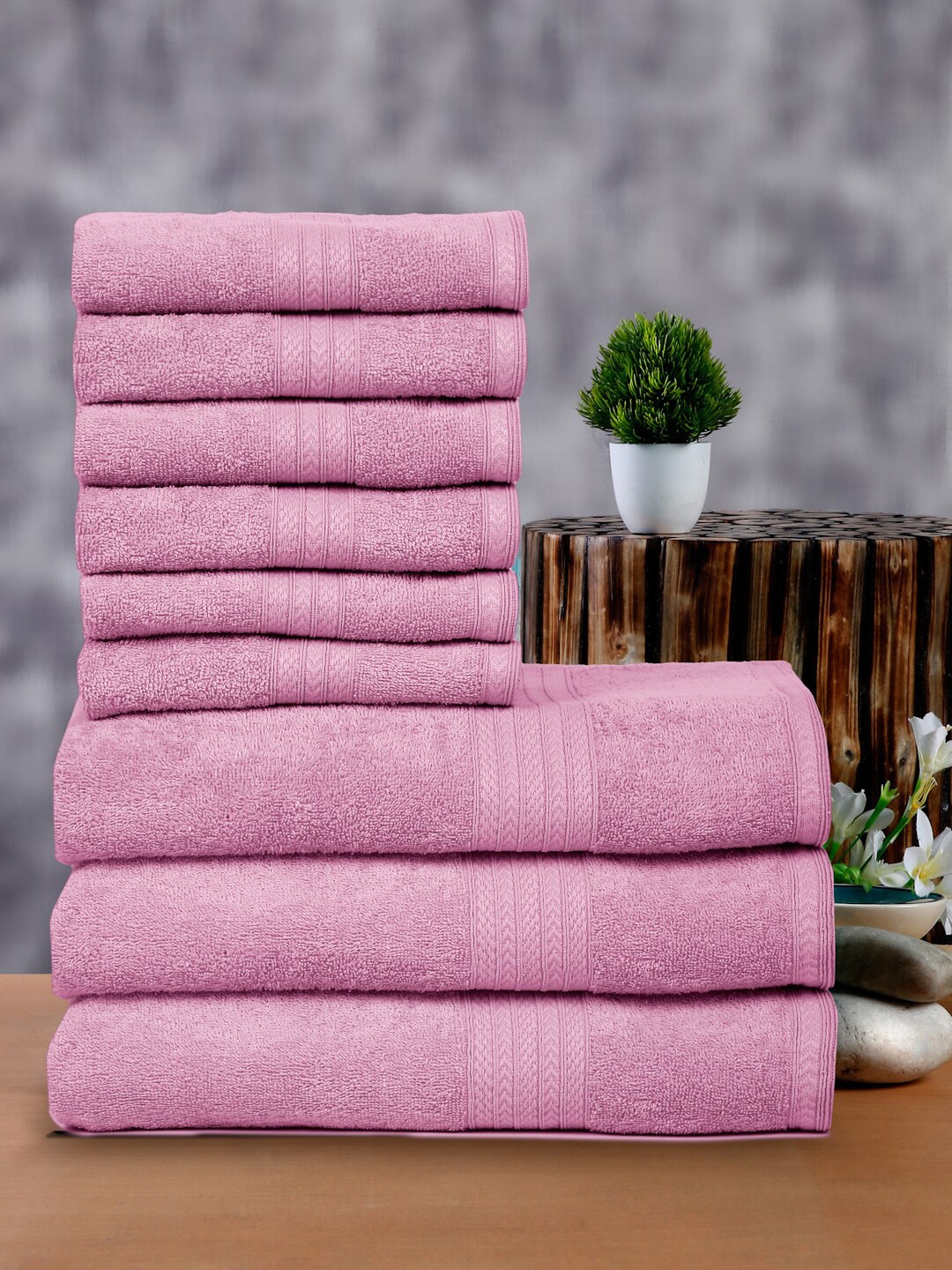 

Naksh Brown 9 Pieces Cotton 450 GSM Towel Set, Pink