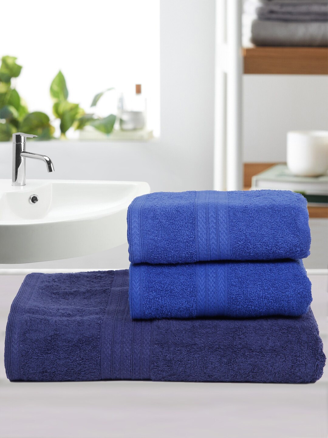 

Naksh Navy Blue 3 Pieces Cotton 450 GSM Towel Set
