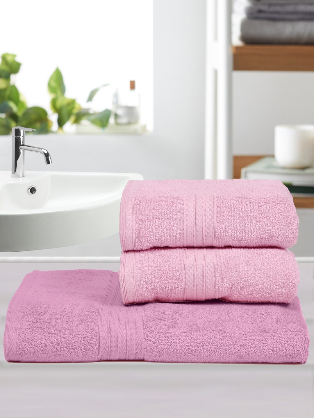 

Naksh Pink & Lavender 3 Pieces Cotton 450 GSM Super Absorbent Towel Set