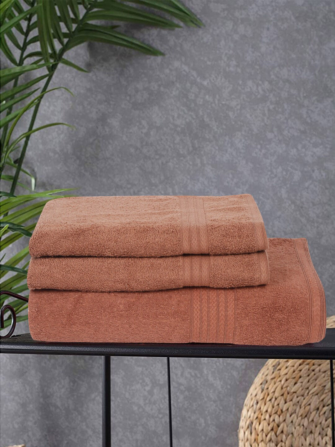 

Naksh Rust Brown 3 Pieces Cotton 450 GSM Super Absorbent Towel Set