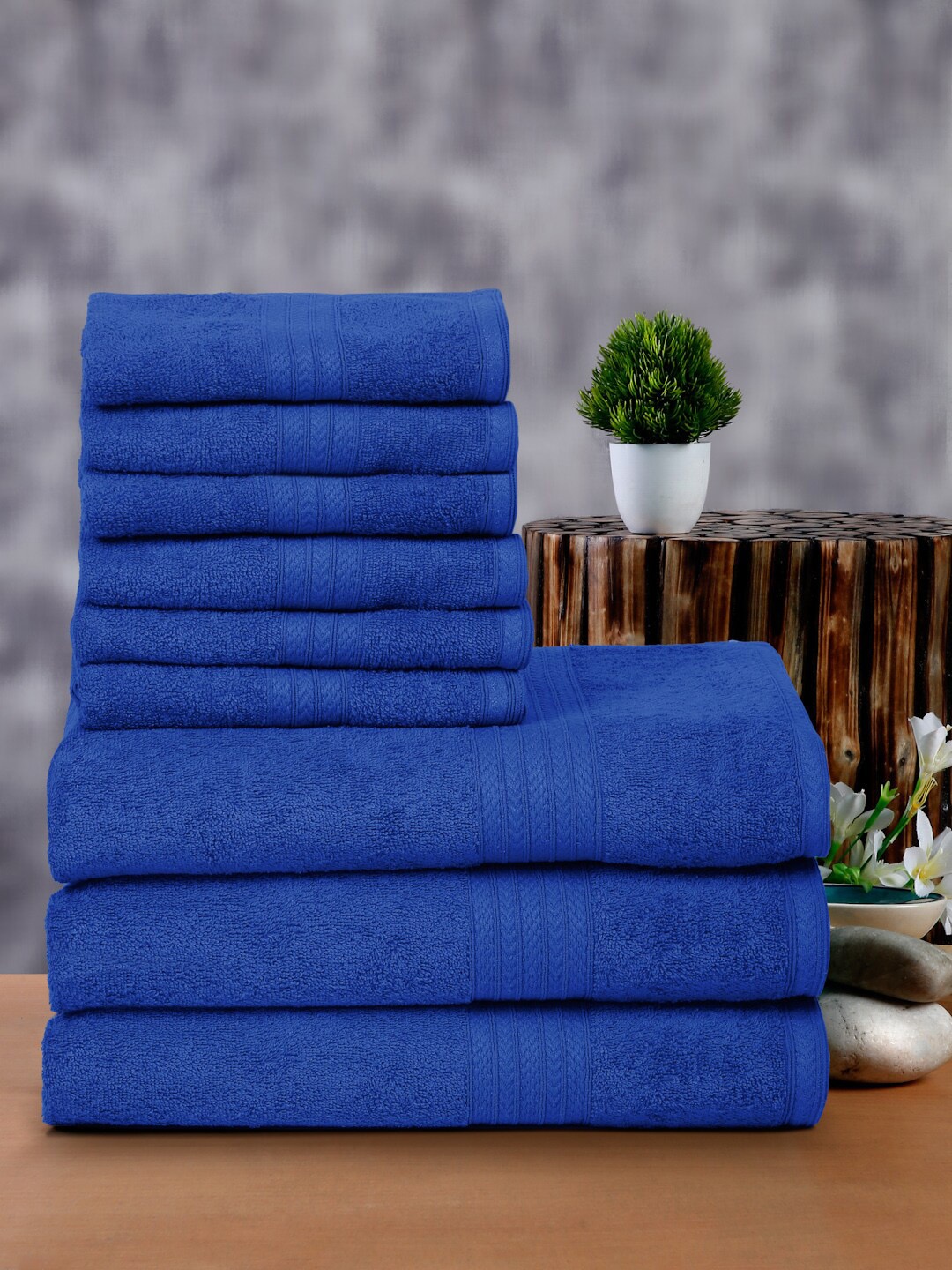 

Naksh Blue 9 Pieces Cotton 450 GSM Towel Set