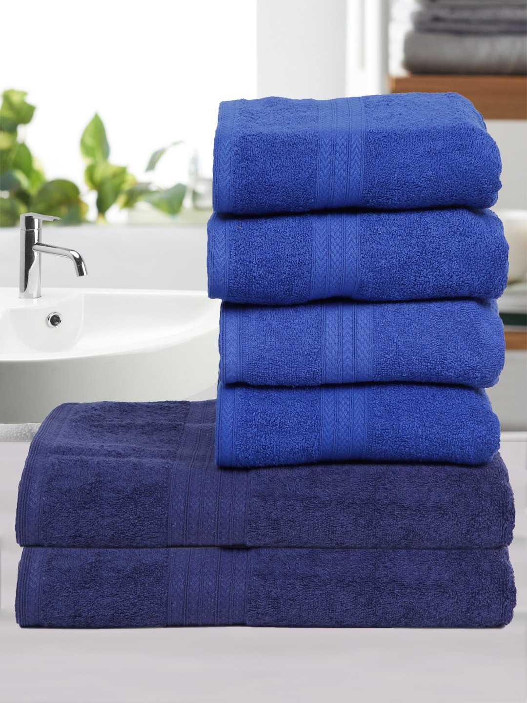

Naksh Navy 6 Pieces Blue Cotton 450 GSM Towel Set, Navy blue