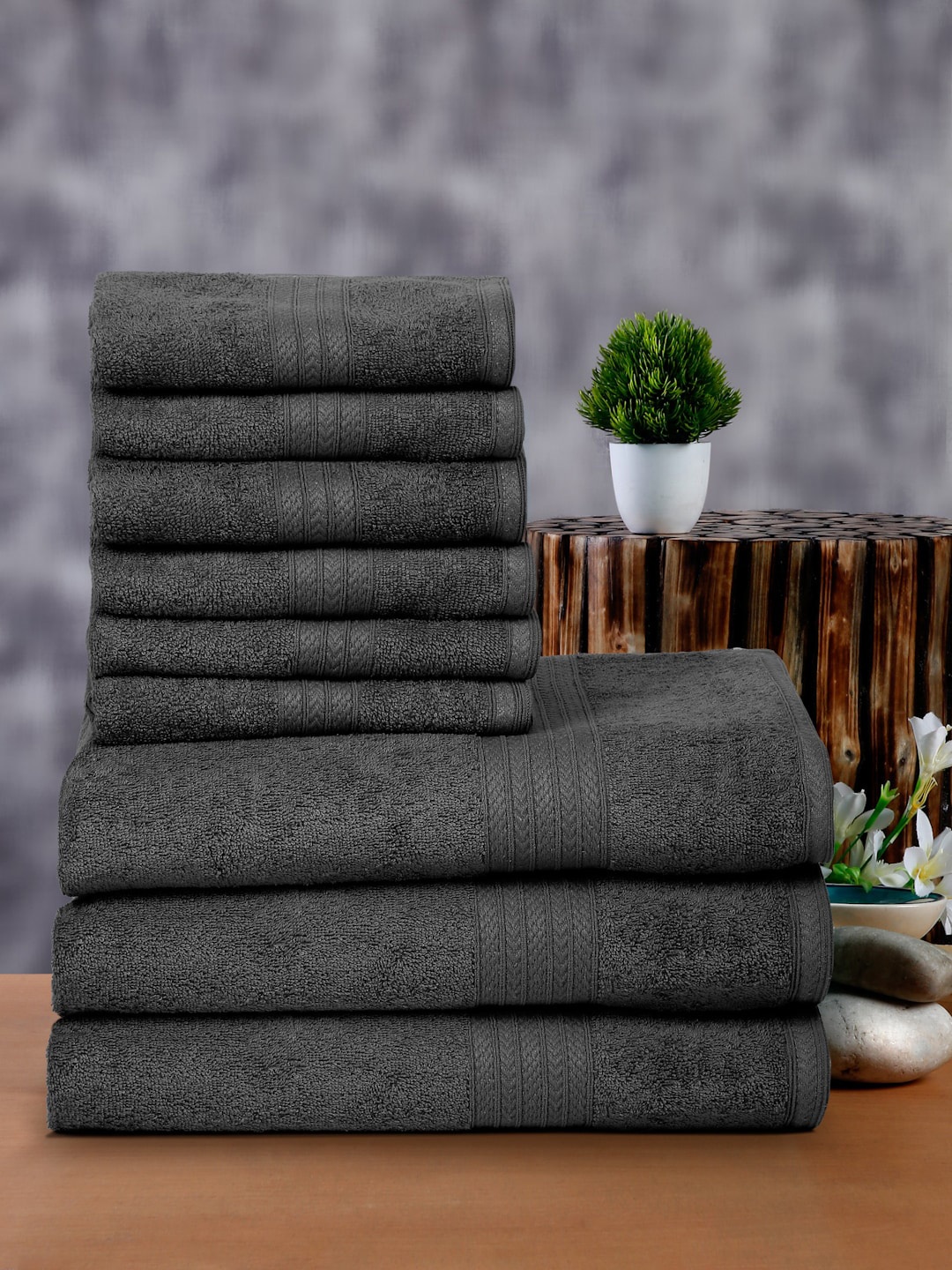 

Naksh Blue 9 Pieces Cotton 450 GSM Towel Set, Grey