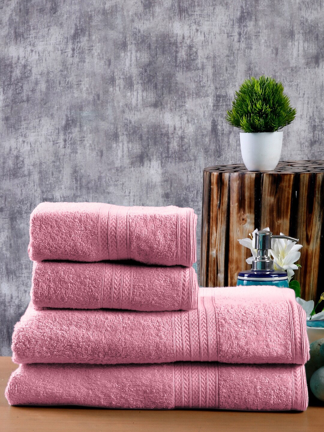 

Naksh Pink 4 Pieces Cotton 450 GSM Towel Set