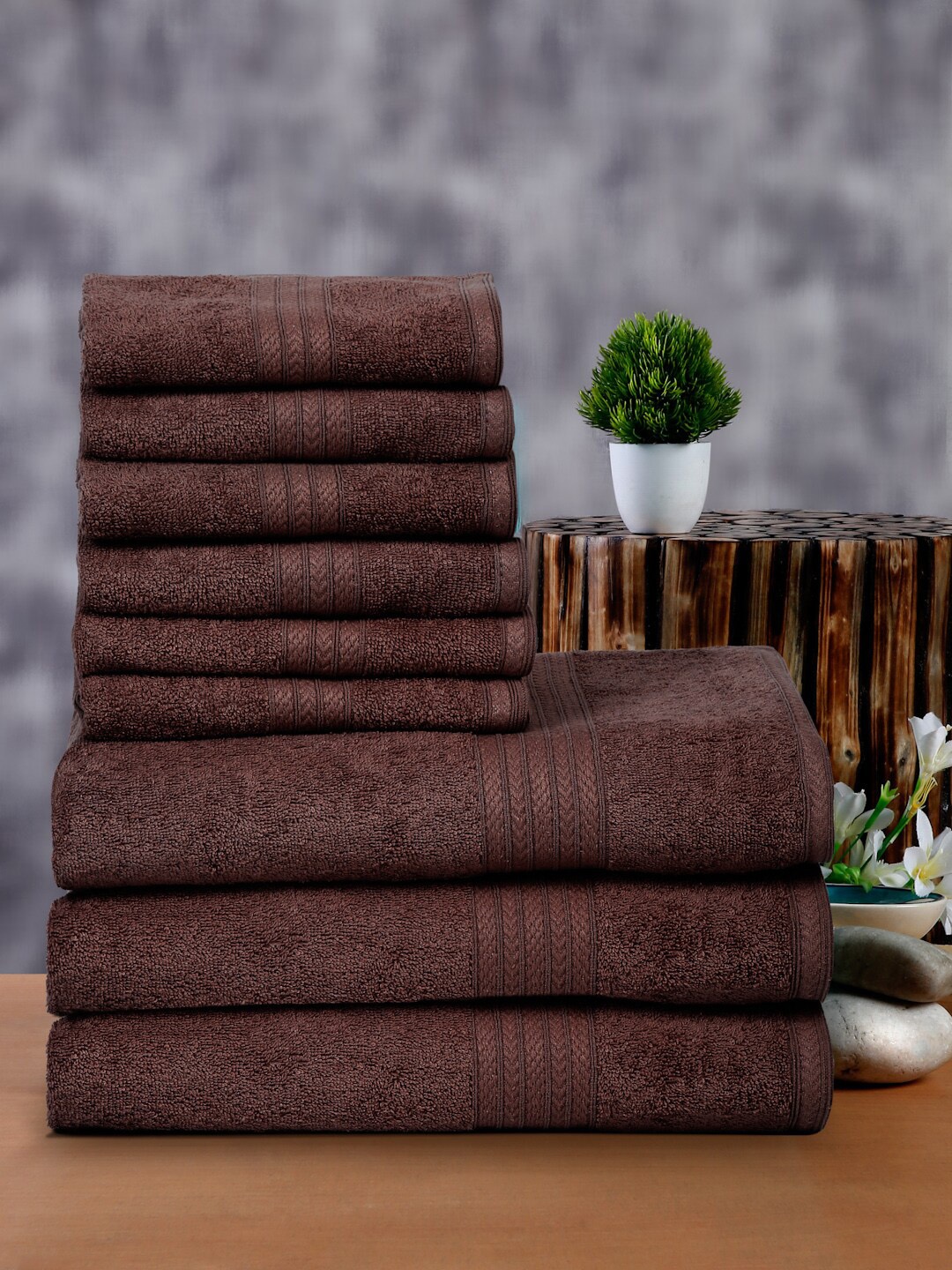 

Naksh Brown 9 Pieces Cotton 450 GSM Super Absorbent Towel Set