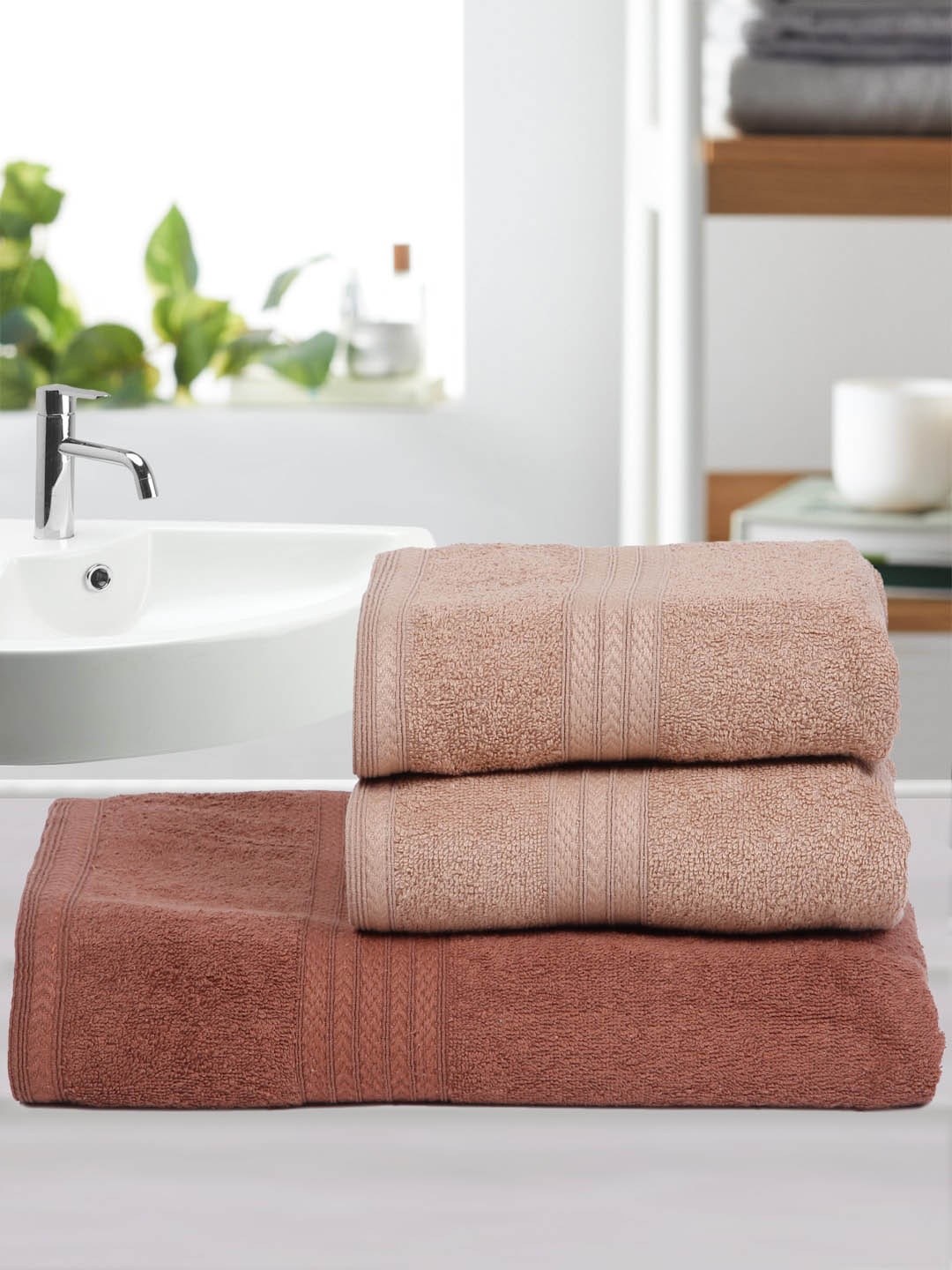 

Naksh Brown 3 Pieces Cotton 450 GSM Super Absorbent Towel Set, Rust