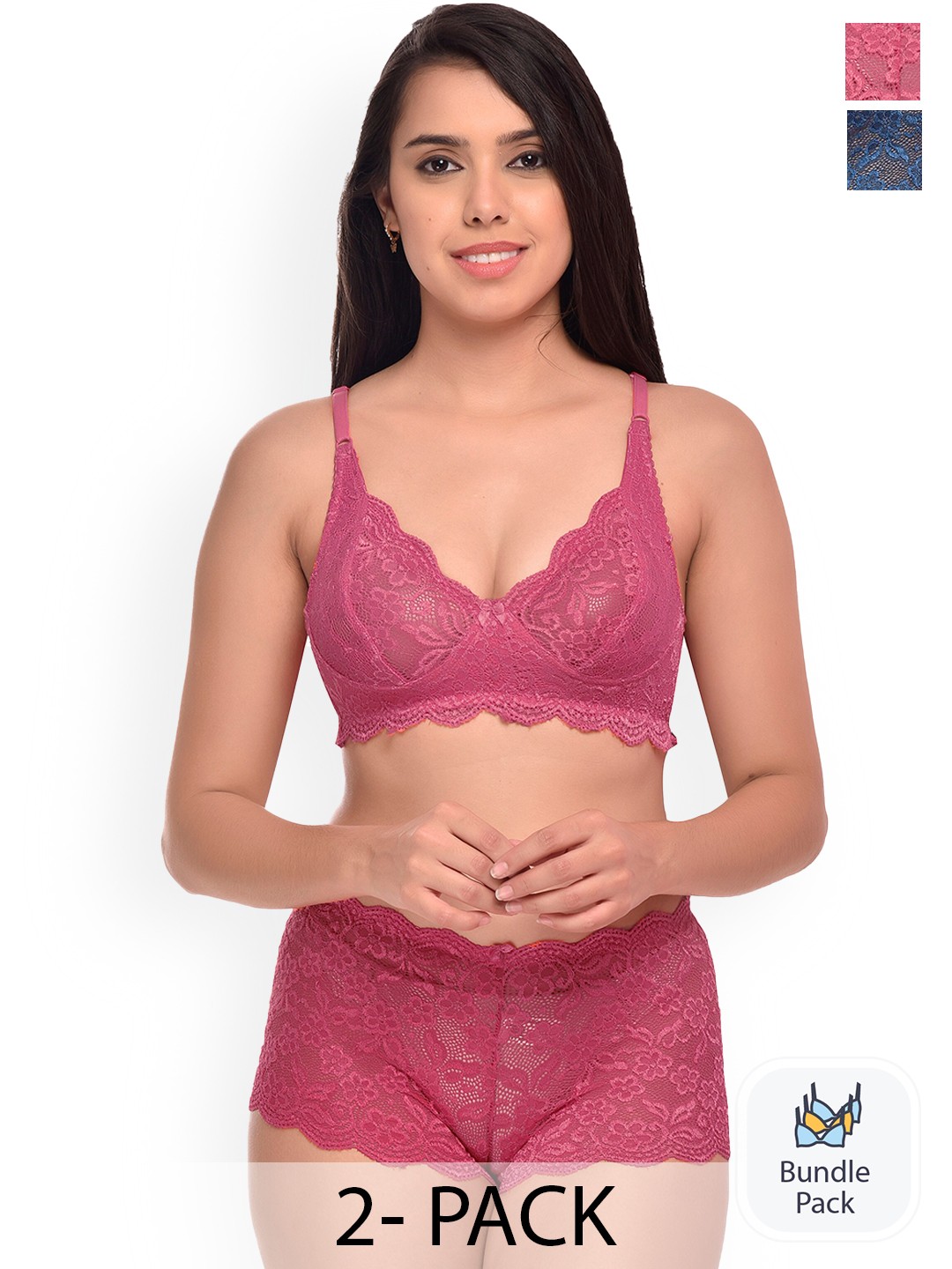 

PIBU Pack Of 2 Self Design Lingerie Set, Pink