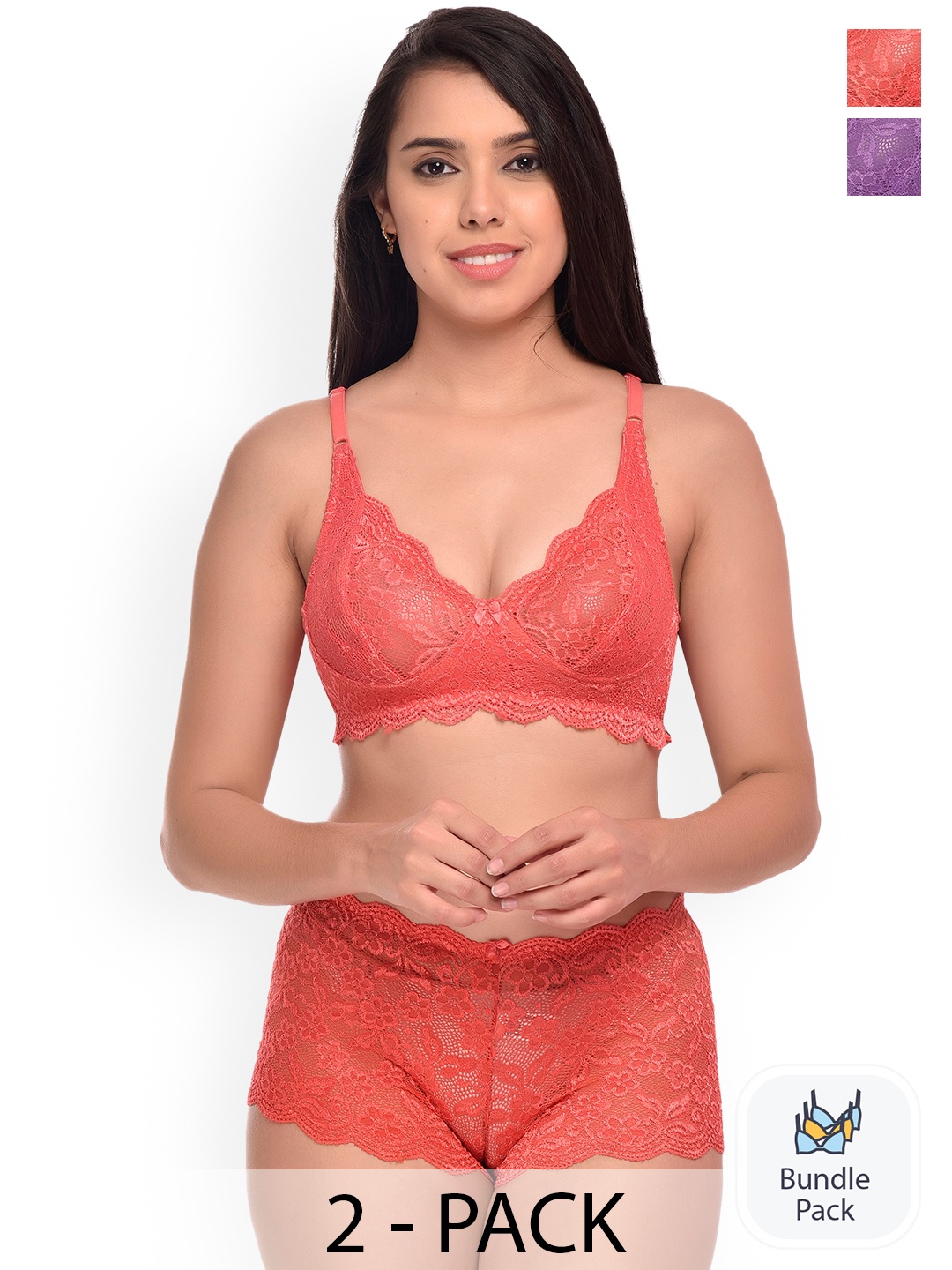 

Aamarsh Pack Of 2 Self-Design Lingerie Set, Red