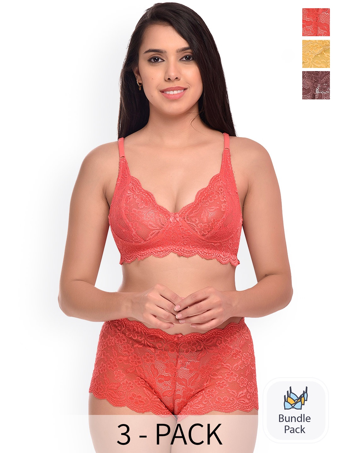 

Aamarsh Pack Of 3 Self-Design Lingerie Set, Red