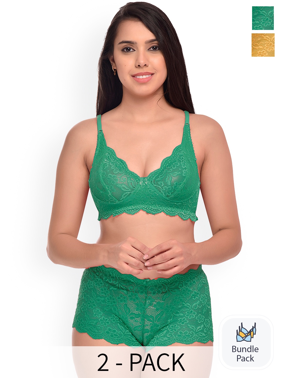 

Aamarsh Pack Of 2 Self-Design Lingerie Set, Green