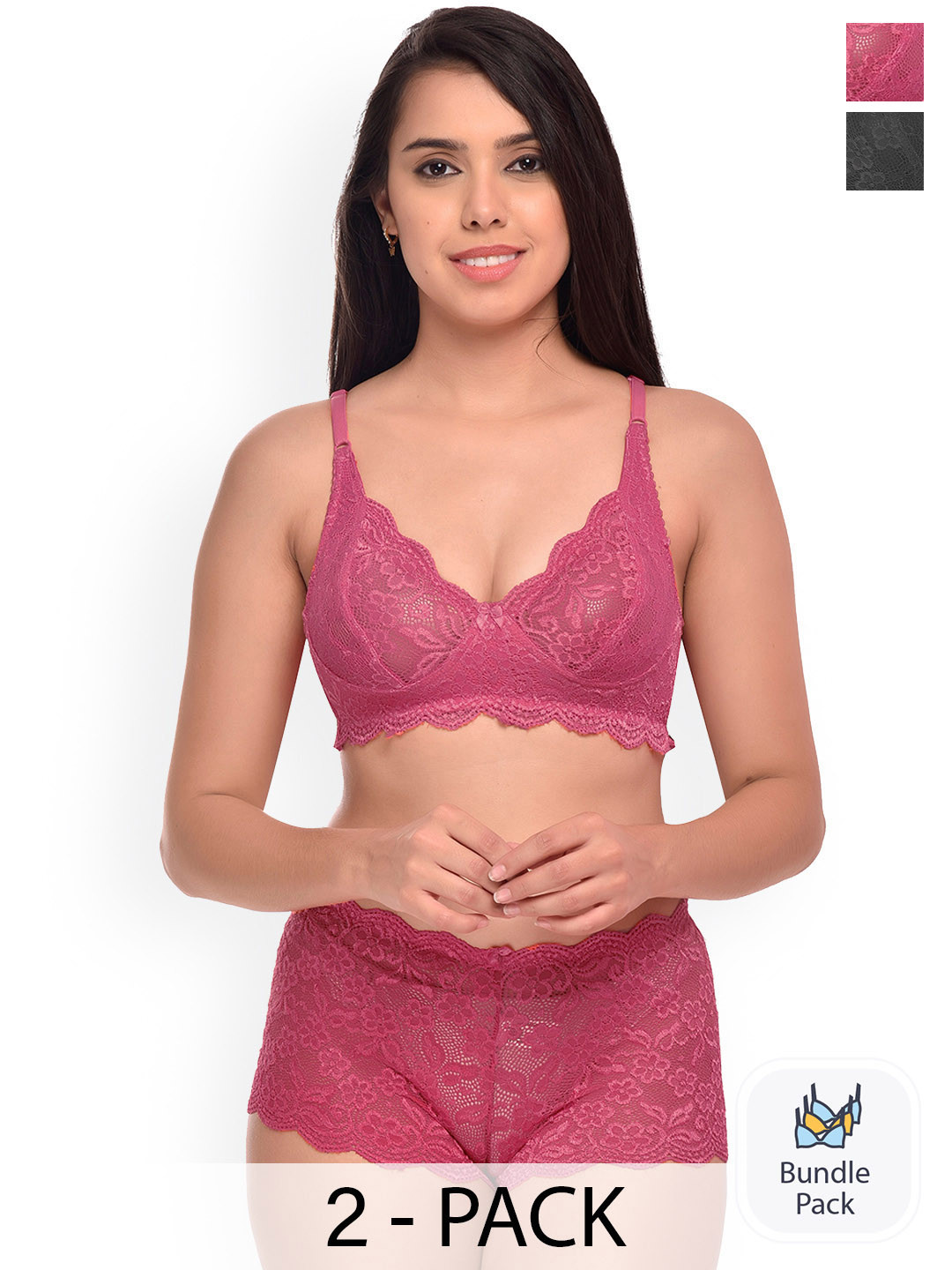 

Aamarsh Pack Of 2 Self-Design Lingerie Set, Pink