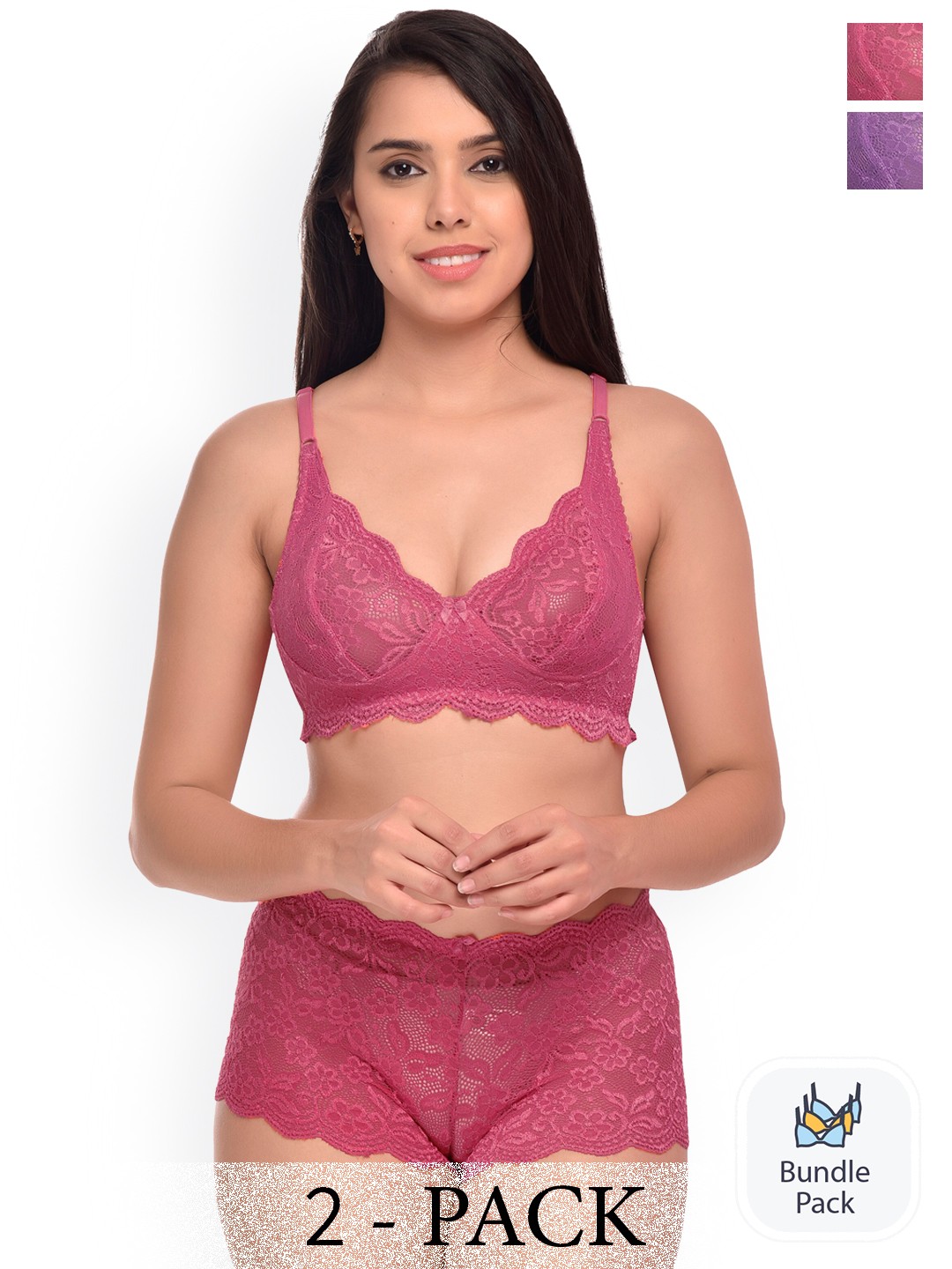 

Aamarsh Pack Of 2 Self-Design Lingerie Set, Pink