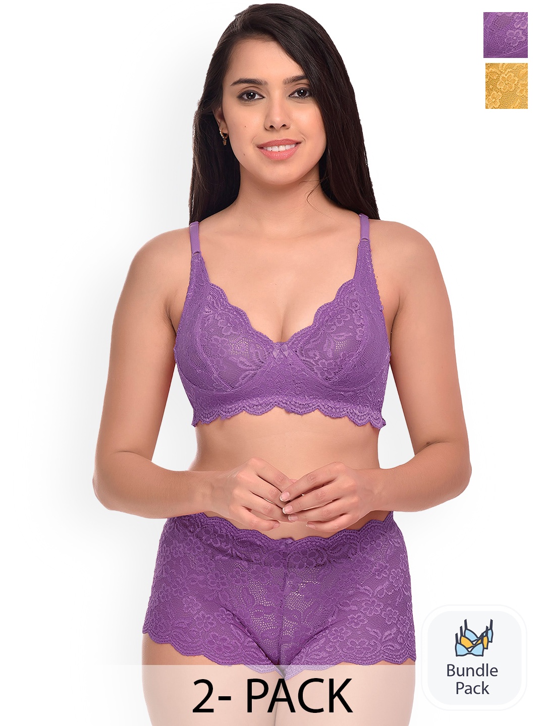 

Aamarsh Pack Of 2 Self-Design Lingerie Set, Purple
