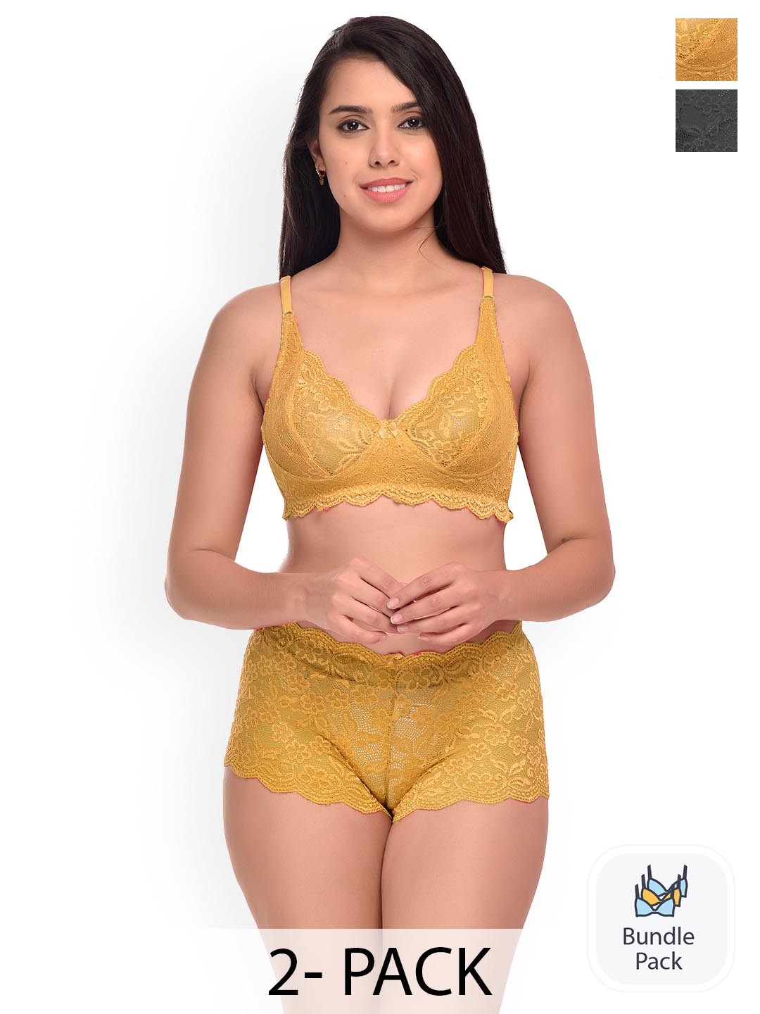 

Aamarsh Pack Of 2 Self-Design Lingerie Set, Yellow