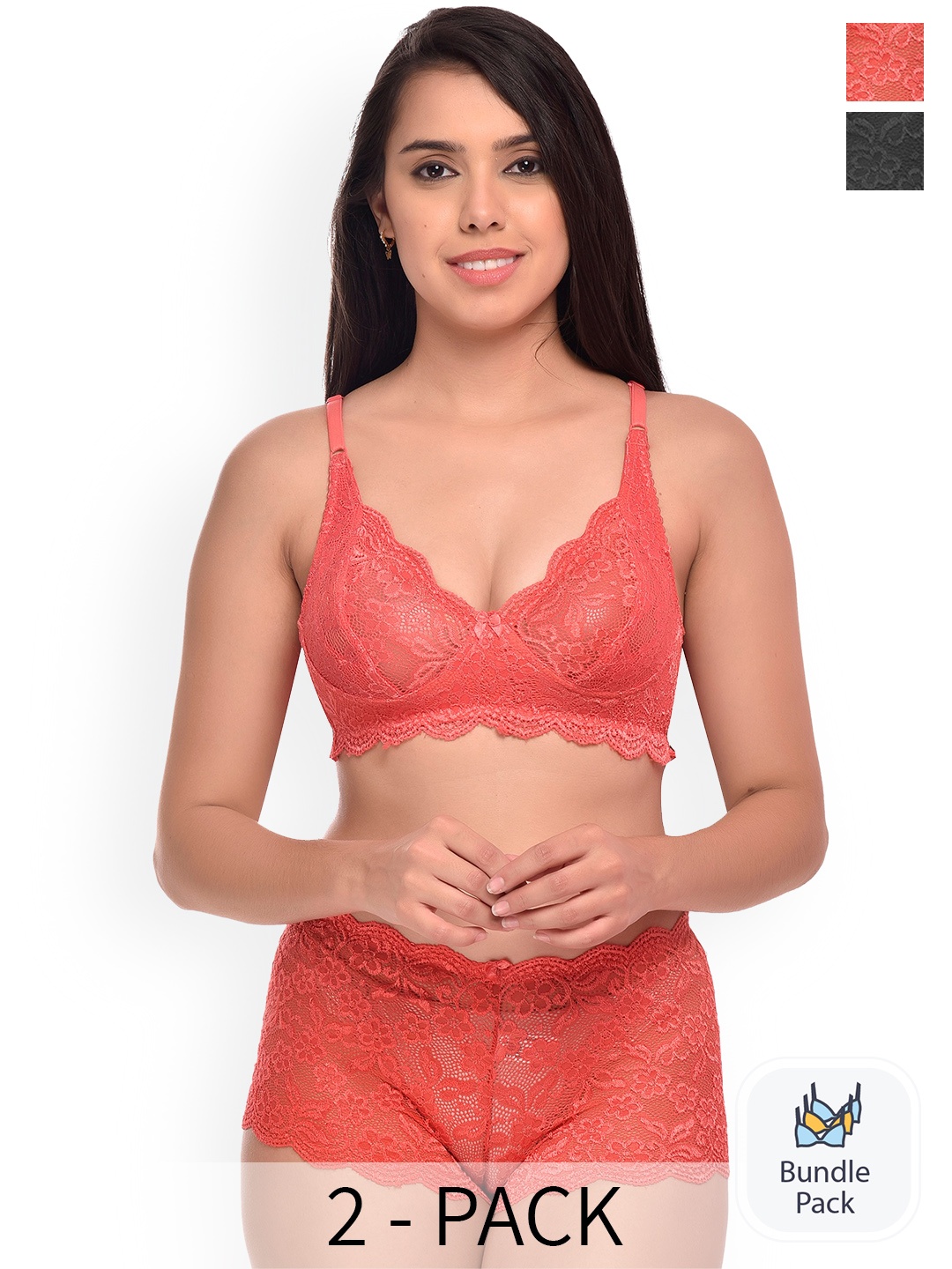

Aamarsh Pack Of 2 Self-Design Lingerie Set, Red