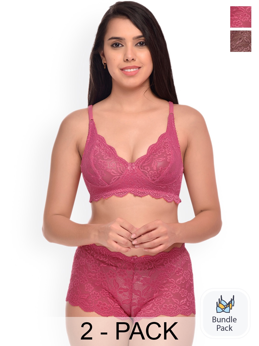 

Aamarsh Pack of 2 Self Designed Laced Lingerie Set, Pink