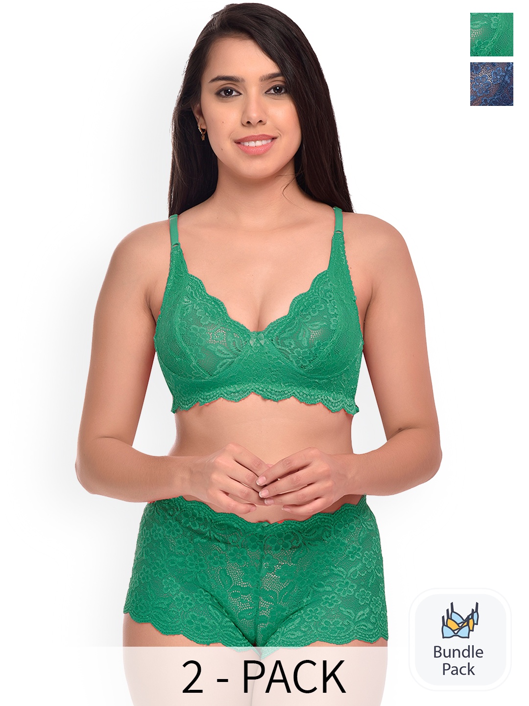 

Aamarsh Pack Of 2 Self-Design Lingerie Set, Green