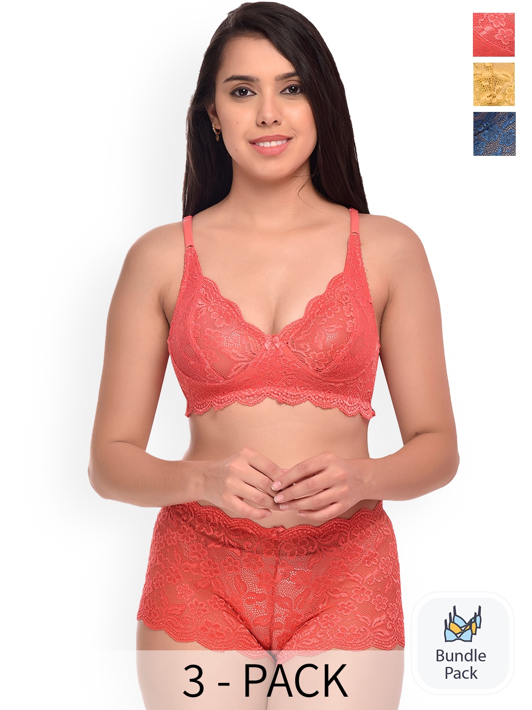 

Aamarsh Pack Of 3 Self-Design Lingerie Set A_Rain-Set_Red,Yellow,Blue_30