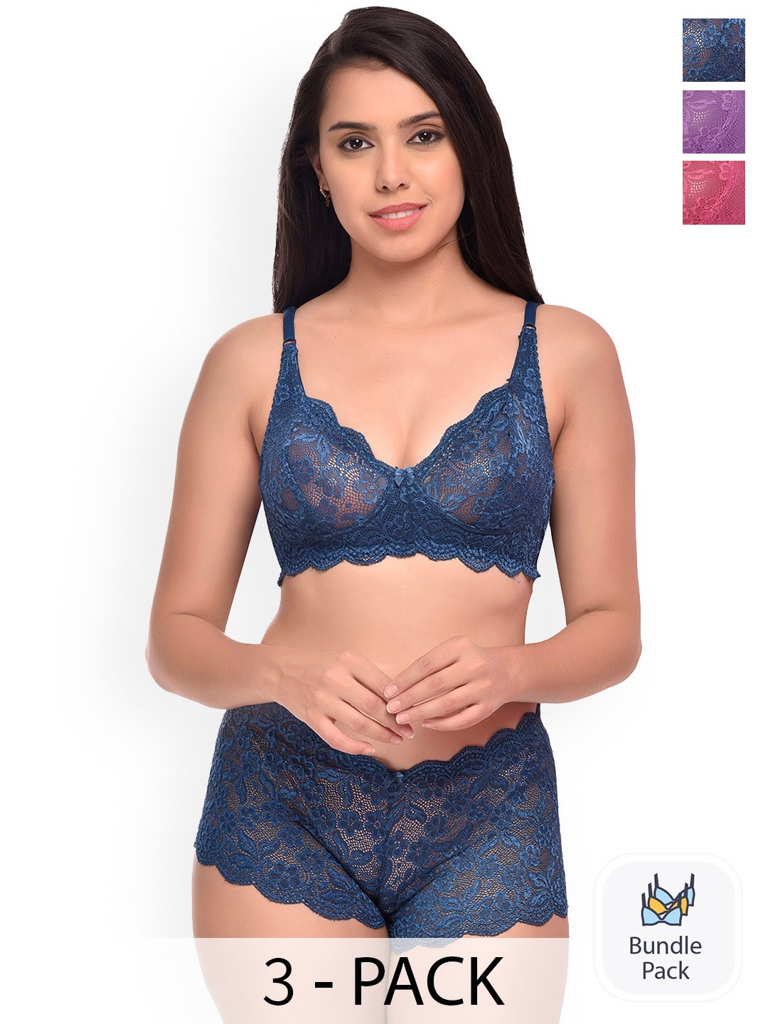 

Aamarsh Pack Of 3 Self-Design Lingerie Set, Purple