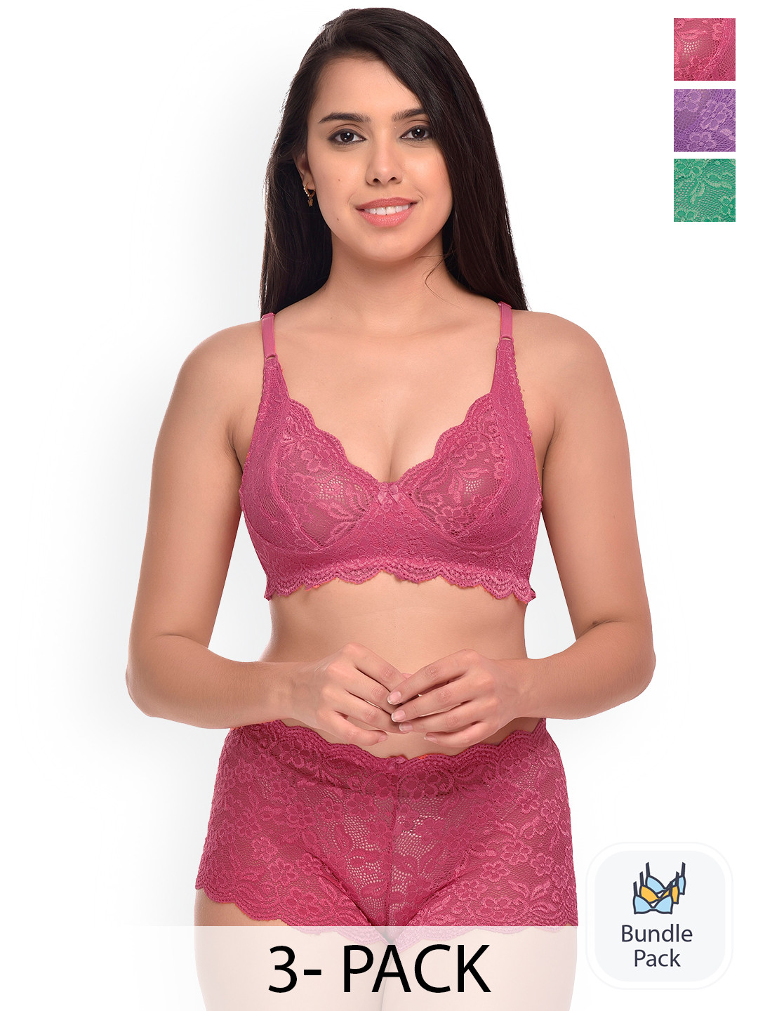 

Aamarsh Pack Of 3 Self-Design Lingerie Set, Pink