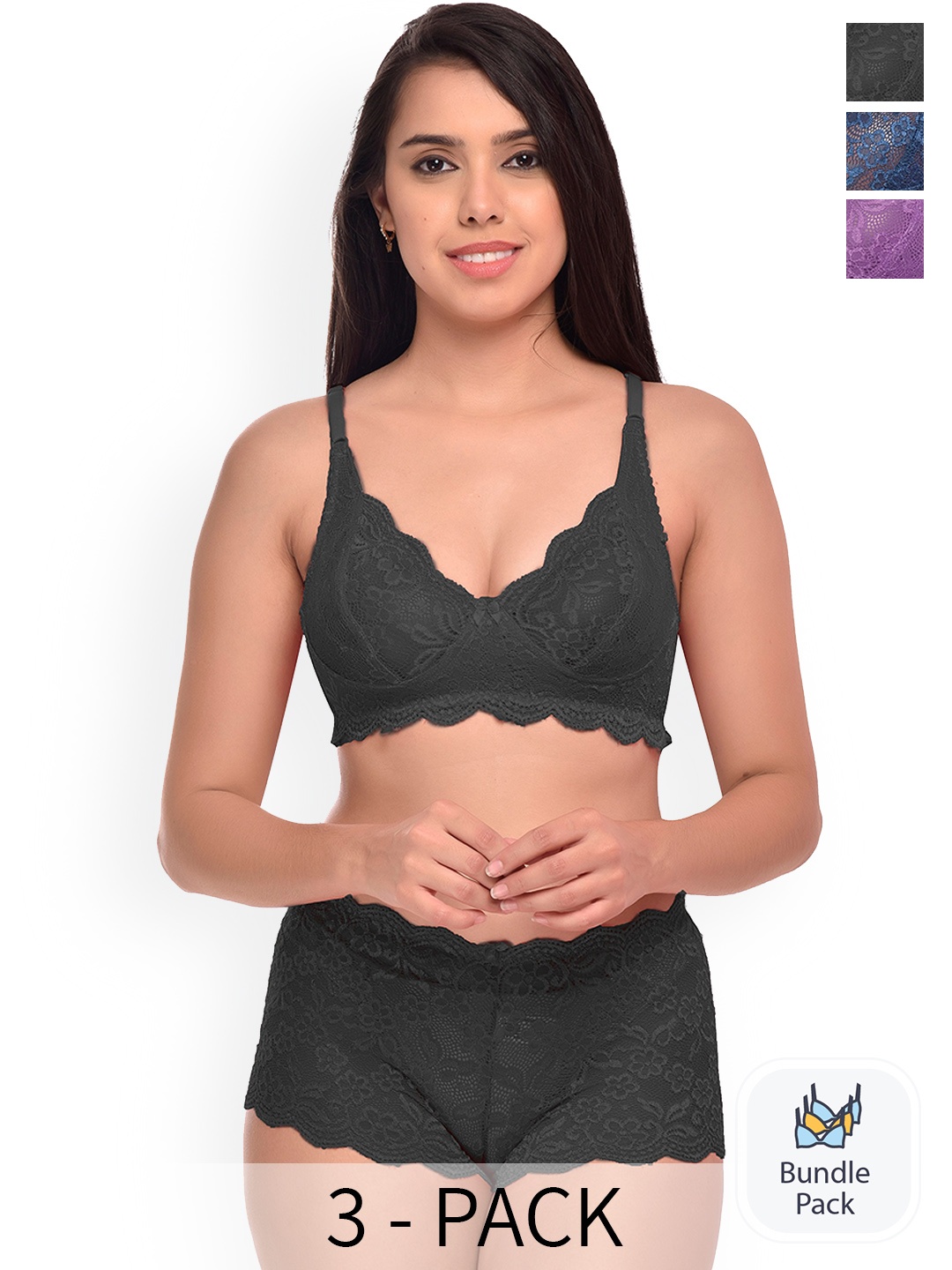 

Aamarsh Pack Of 3 Self-Design Lingerie Set, Purple