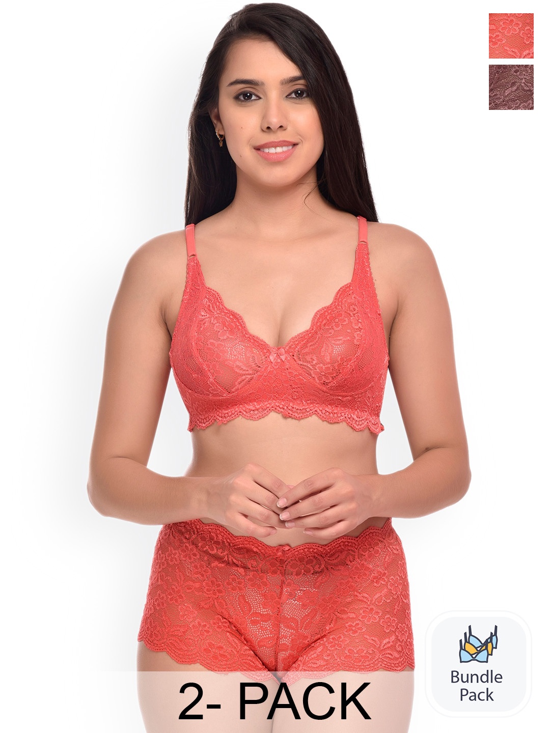 

Aamarsh Pack Of 2 Self-Design Lingerie Set A_Rain-Set_Red,Maroon_30