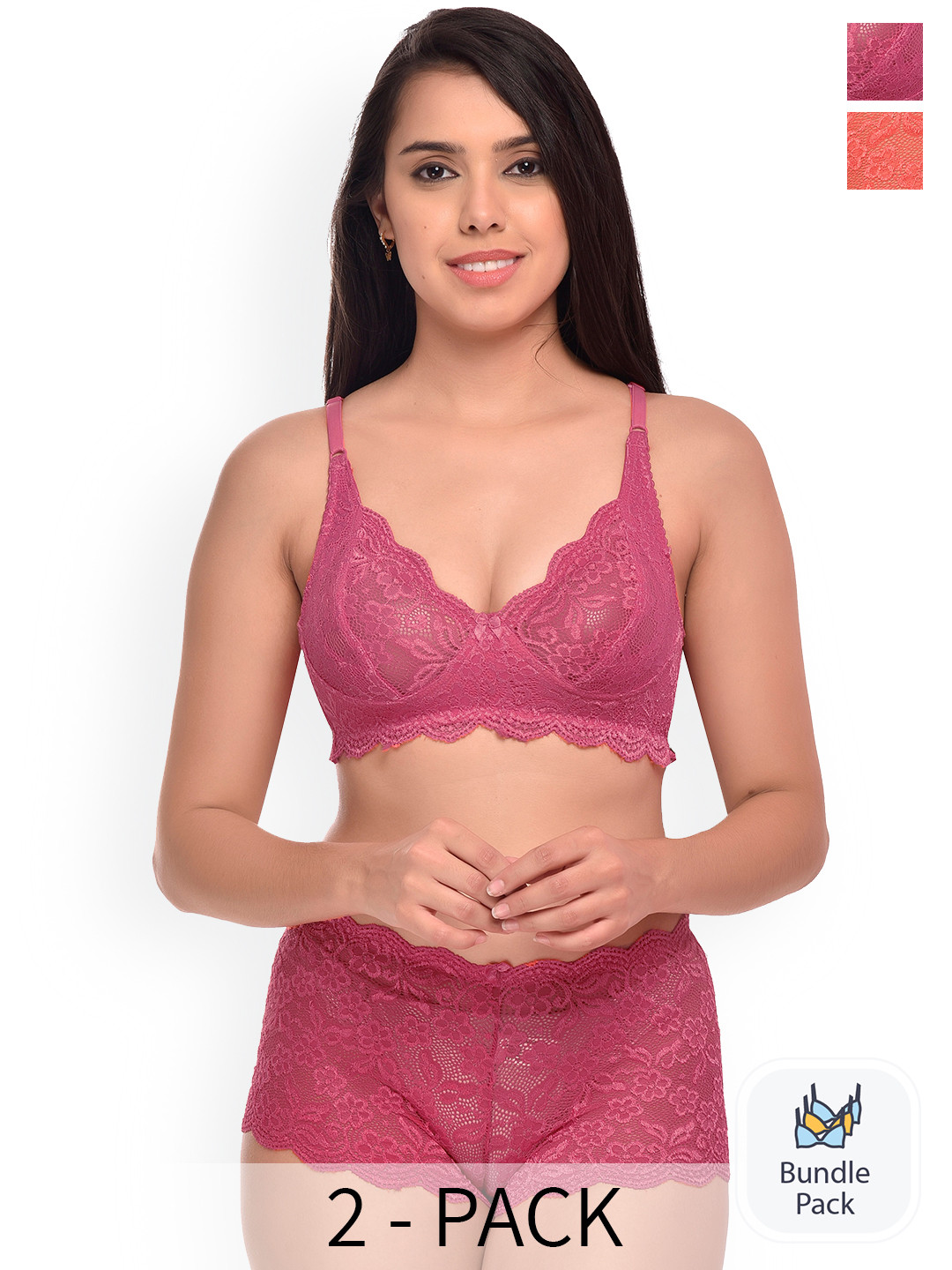 

Aamarsh Pack Of 2 Self-Design Lingerie Set, Pink
