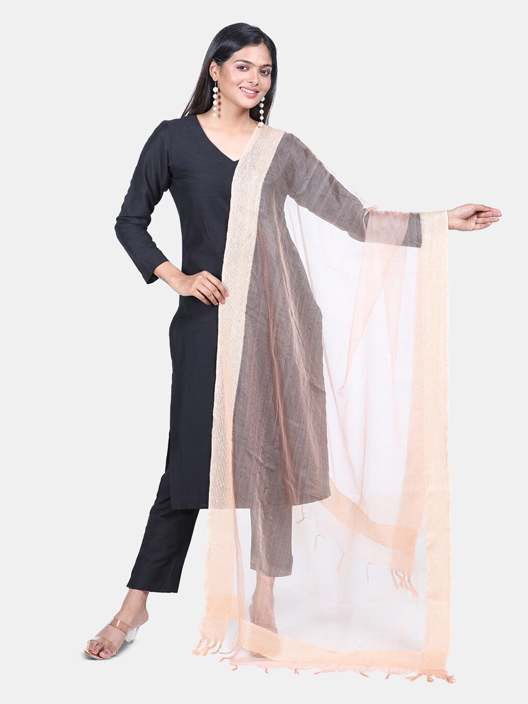 

HELLA FASHIONS Dupatta With Tasselled, Peach