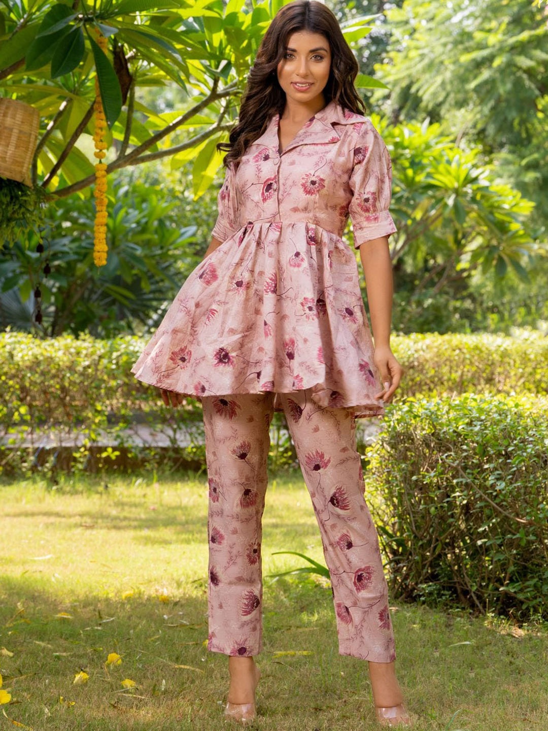 

HOUSE OF JAMOTI Floral Printed Tunic With Trouser, Pink