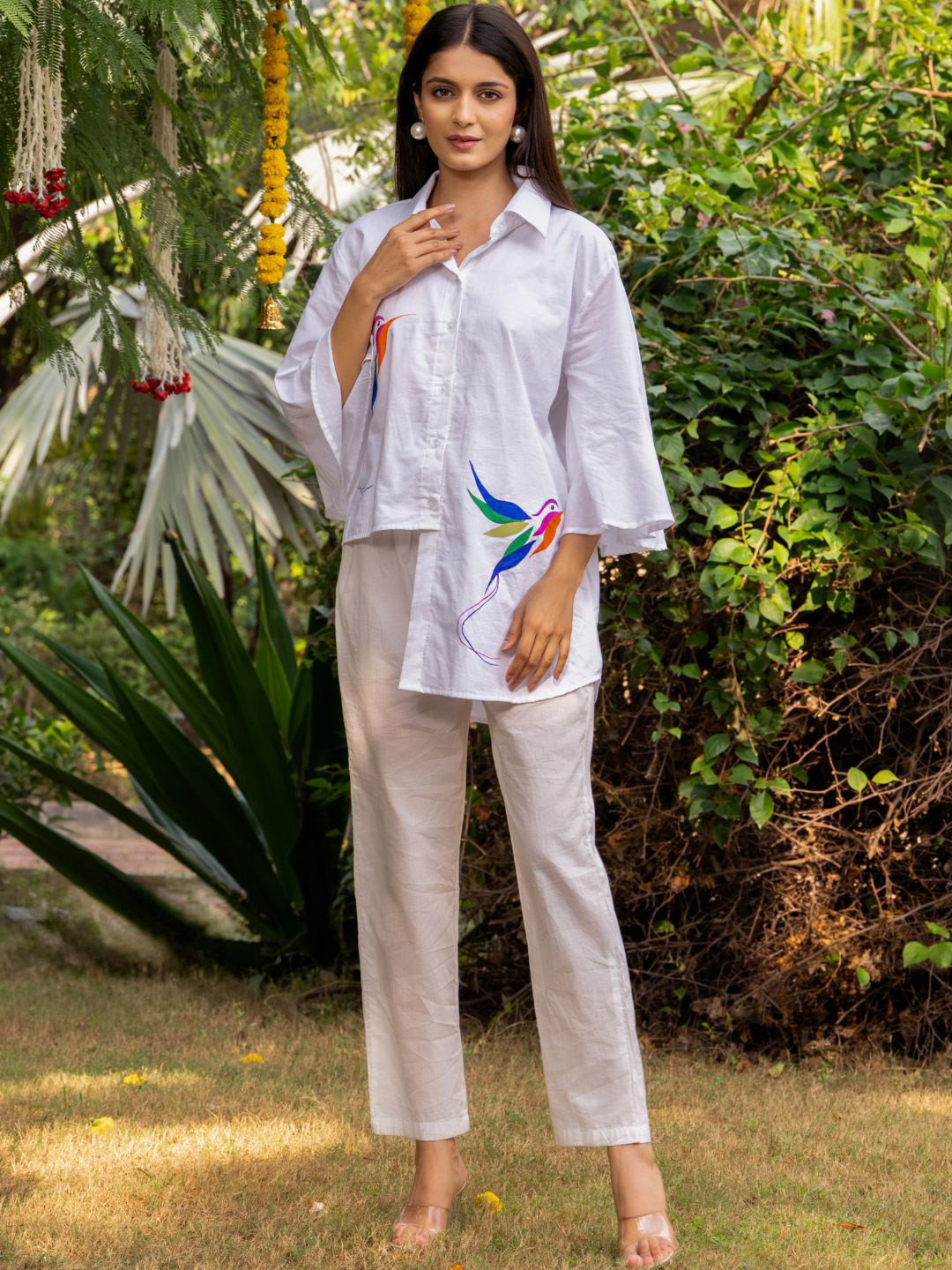 

HOUSE OF JAMOTI Printed Pure Cotton Shirt With Trouser Co-Ords, White