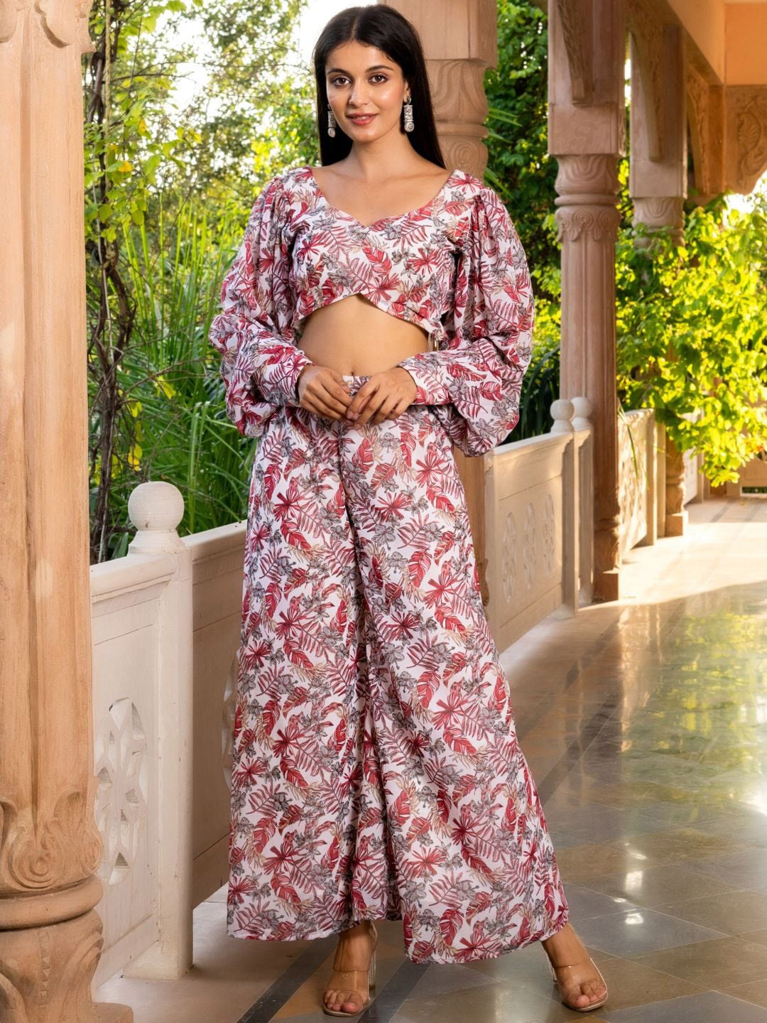 

HOUSE OF JAMOTI Floral Printed Top & Trousers, White