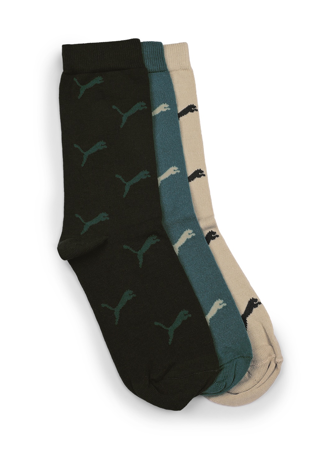 

Puma Unisex Pack Of 3 Logo Aop Crew Calf-Length Socks, Teal