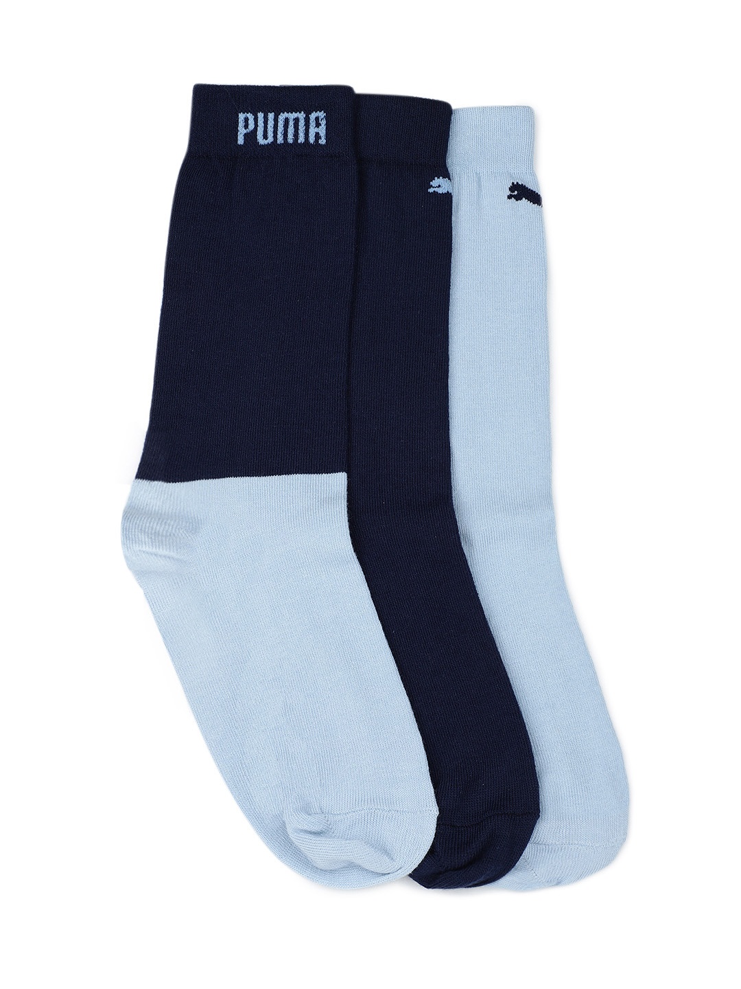 

Puma Unisex Pack of 3 Colorblock Crew Calf-Length Socks, Blue