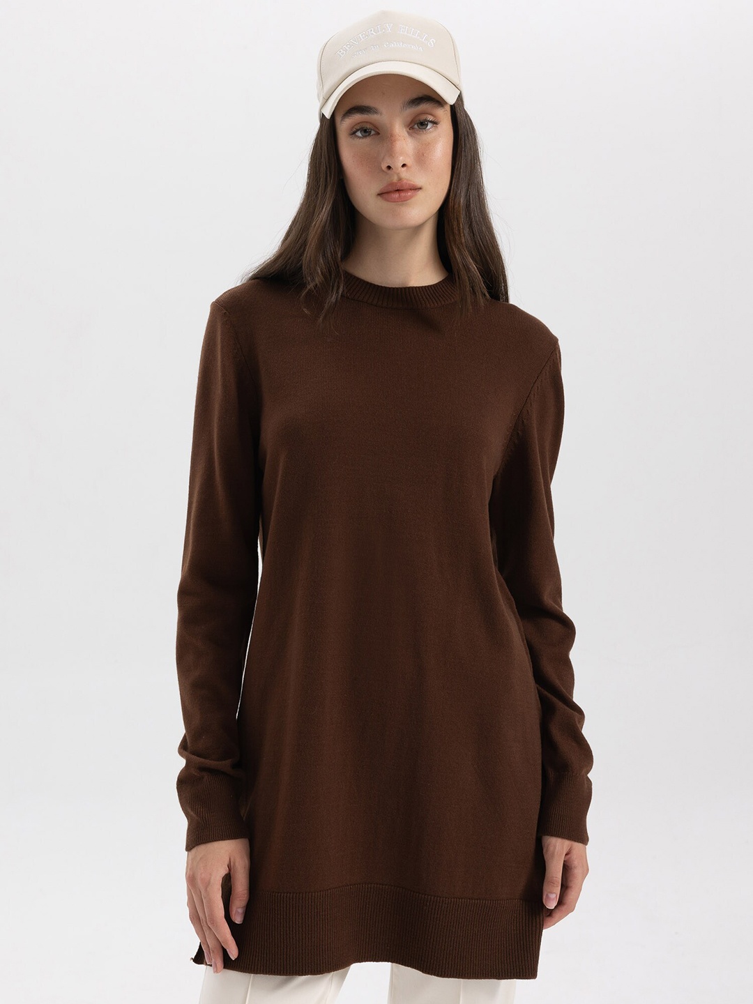 

DeFacto Acrylic Longline Pullover, Brown