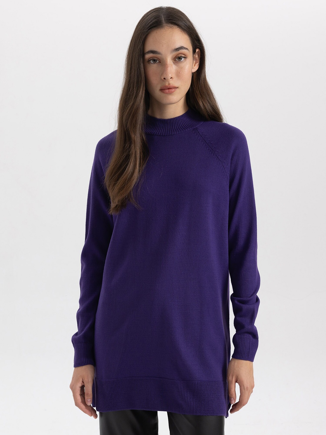 

DeFacto Raglan Sleeves Longline Acrylic Pullover Sweater, Purple