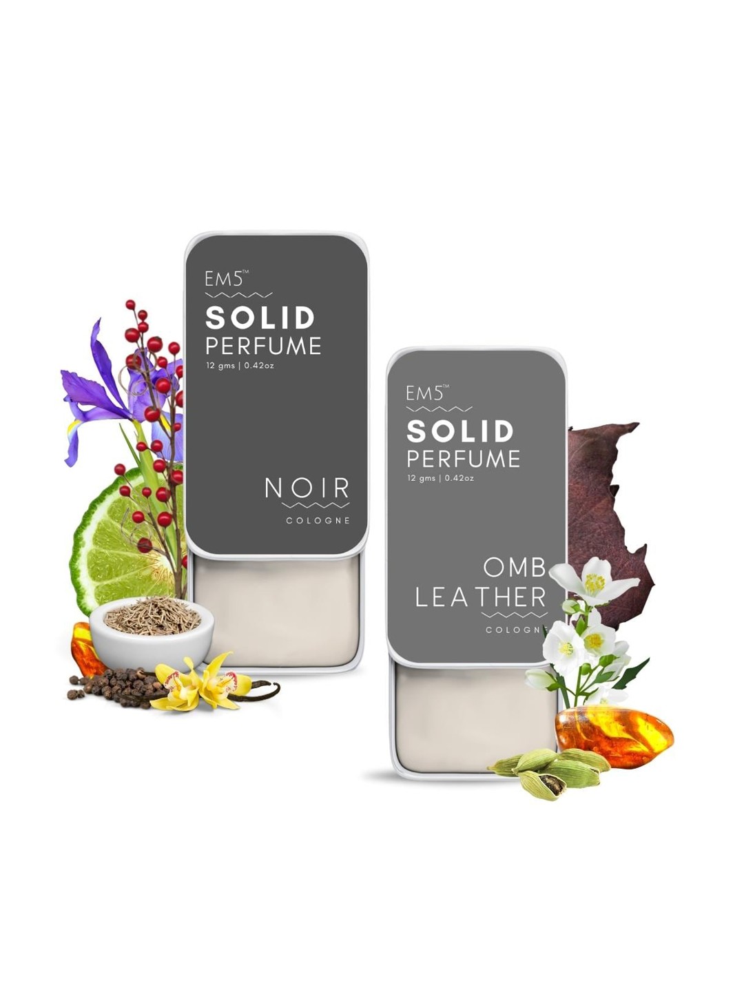 

EM5 Solid Set Of 2 Noir & OMB Leather Cologne Perfume - 12g Each, Off white
