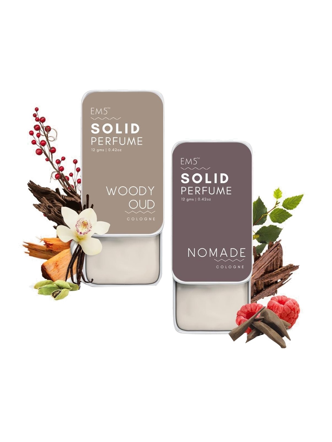 

EM5 Solid Set Of 2 Woody Oud & Nomade Cologne Perfume - 12g Each, Off white