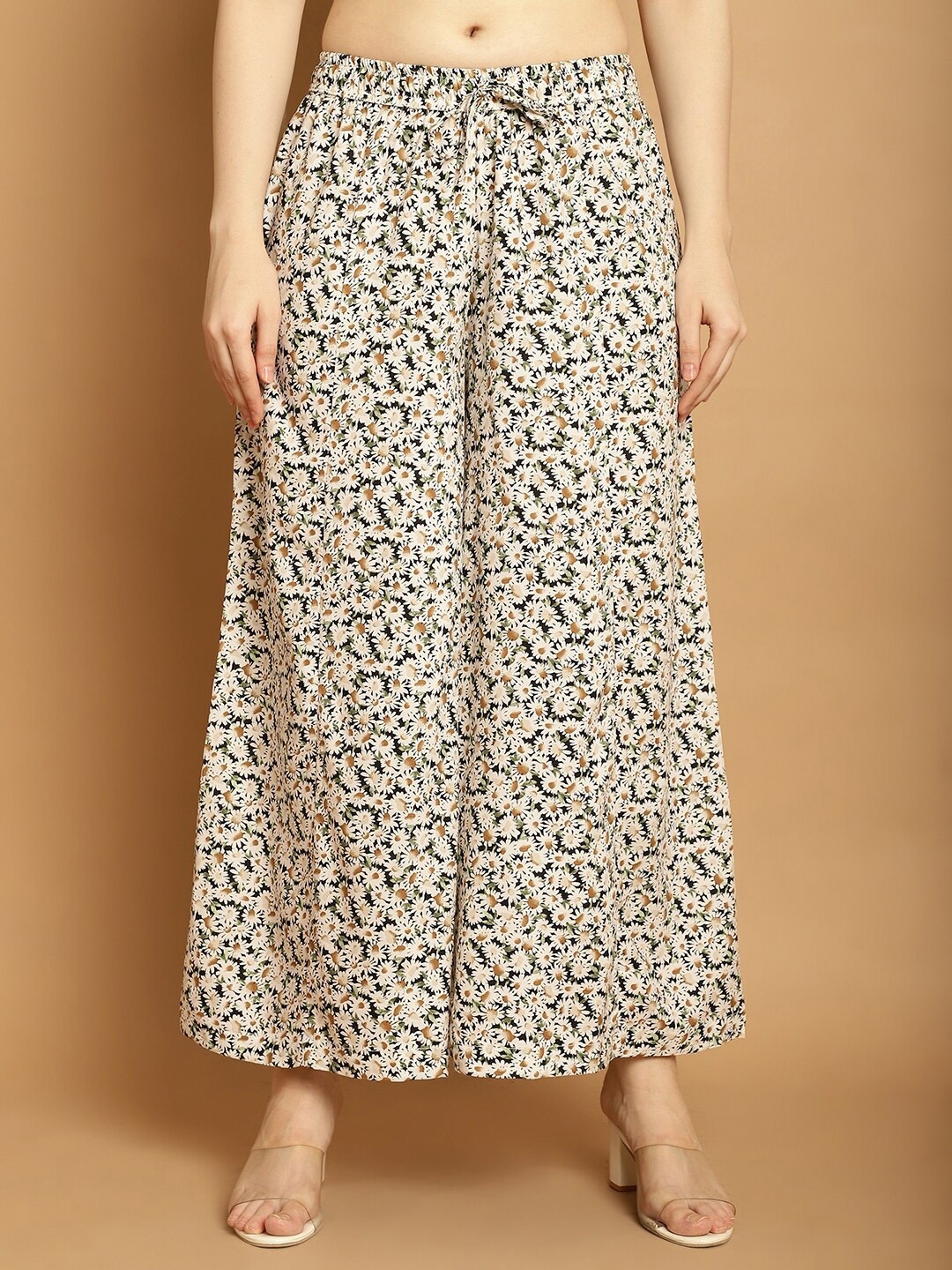

GRACIT Floral Printed Flared Palazzos, Off white
