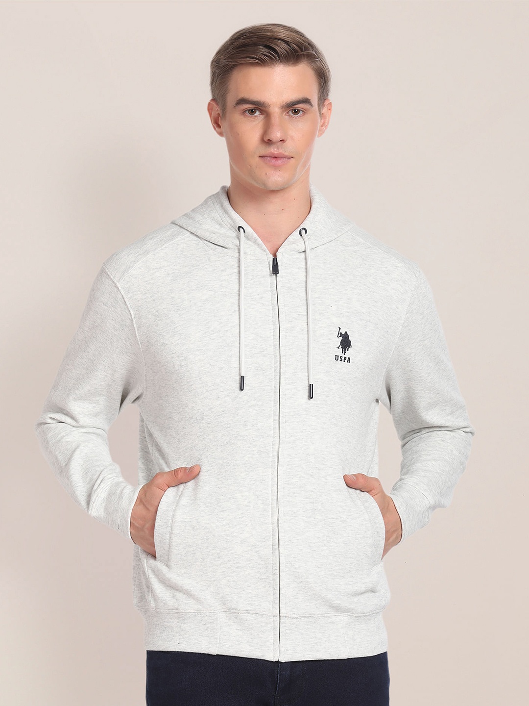 

U.S. Polo Assn. Hooded Cotton Front Open Sweatshirt, Grey