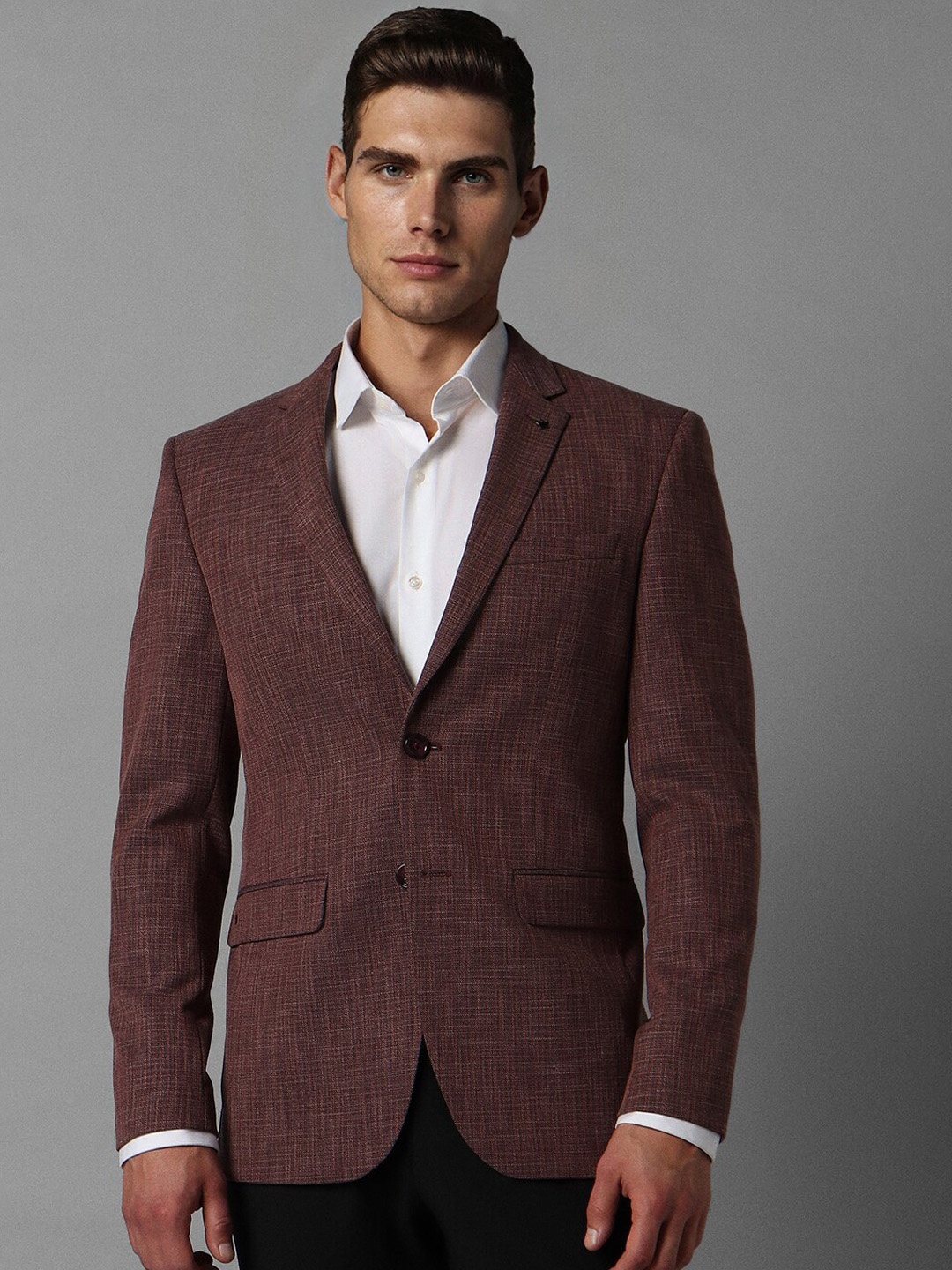 

Louis Philippe Checked Single-Breasted Slim-Fit Formal Blazer, Maroon