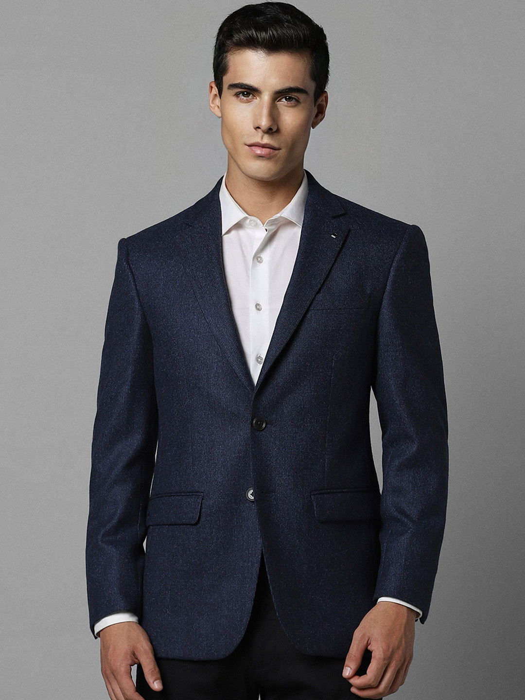 

Louis Philippe Men Striped Single-Breasted Pure Wool Slim-Fit Formal Blazer, Navy blue