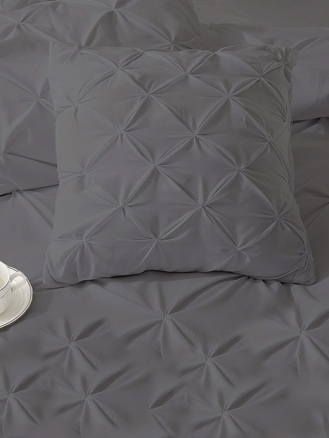 

THE WHITE MOSS Grey 5 Pieces Self Design Square Cushion Cover