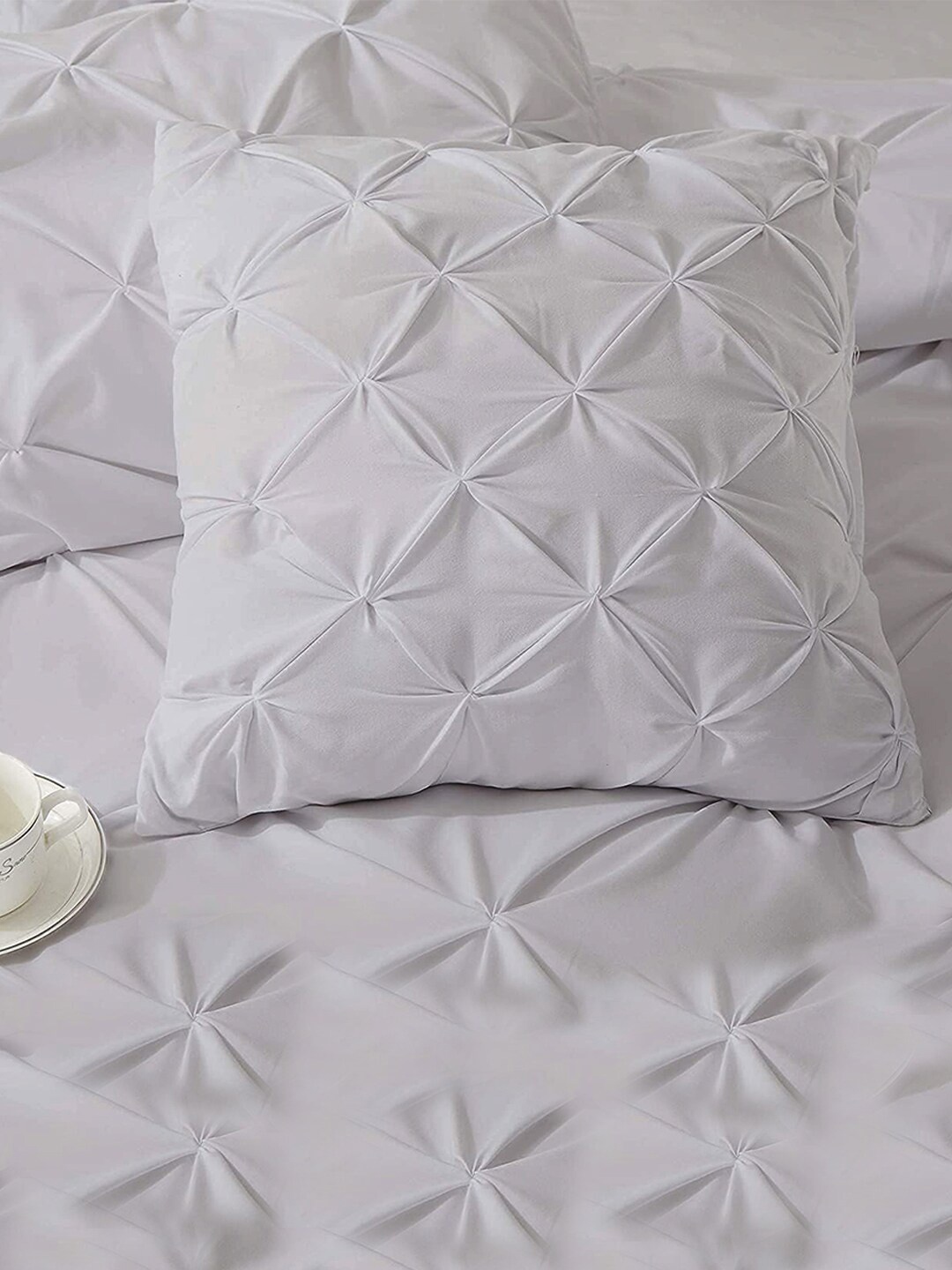 

THE WHITE MOSS Grey 5 Pieces Self Design Square Cushion Cover