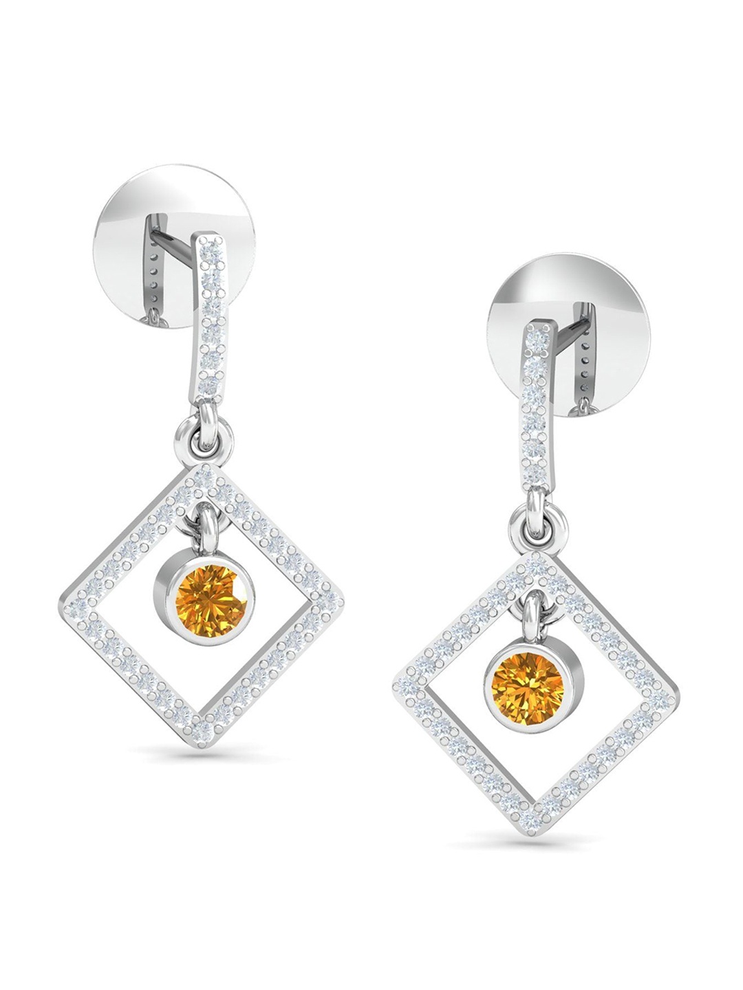 

KUBERBOX 18KT White Gold Hadia Topaz Diamonds-Studded Drop Earrings-3.42gm