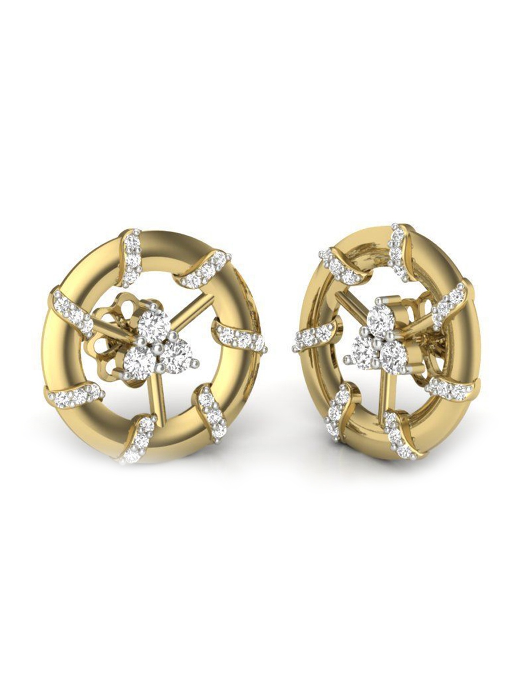 

KUBERBOX 18KT Circle of Hope Diamond Studded Stud Earrings-2.34gm, Gold