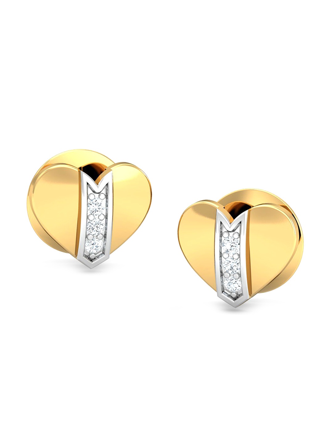 

KUBERBOX 18KT Almas Heart Diamond Studded Stud Earrings-2.3gm, Gold