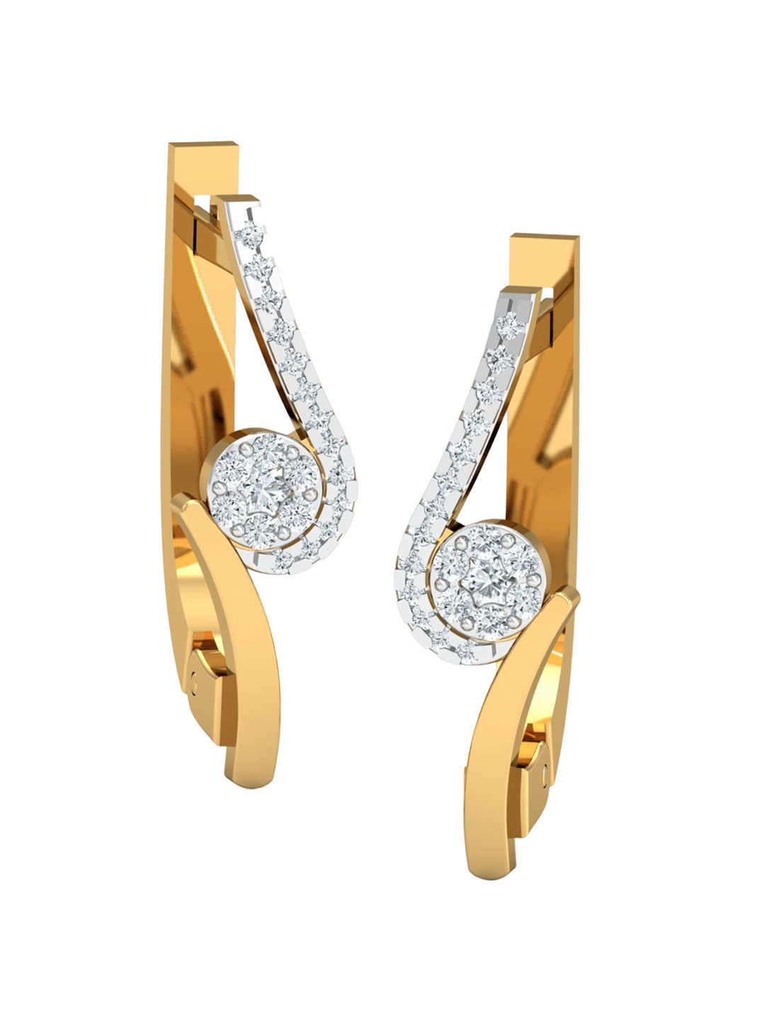

KUBERBOX Crofted Hand 18KT Gold Diamond Hoop Earrings-4.38gm
