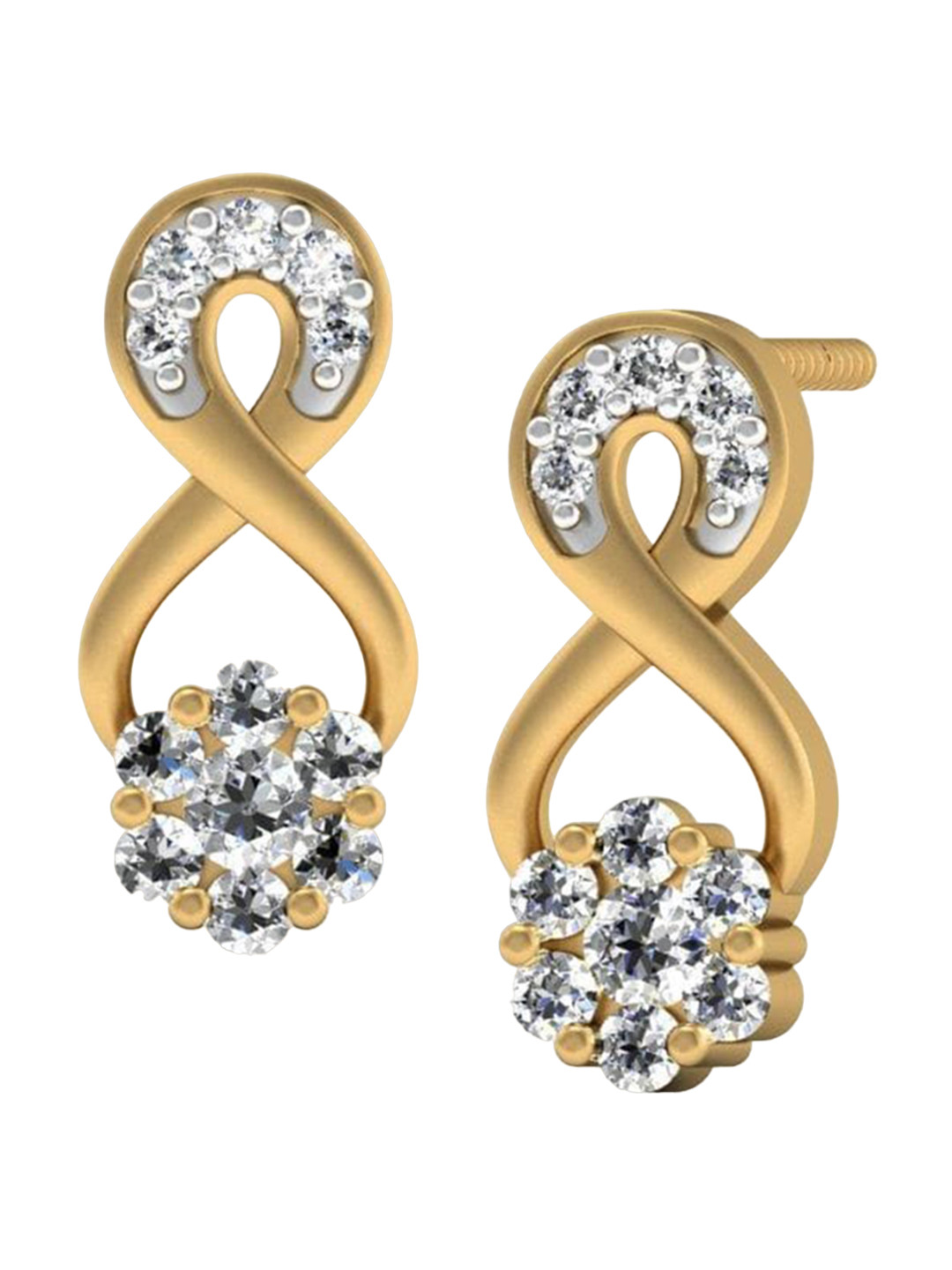 

KUBERBOX Infinity Flower 18KT Gold Diamond Earrings-2.4gm
