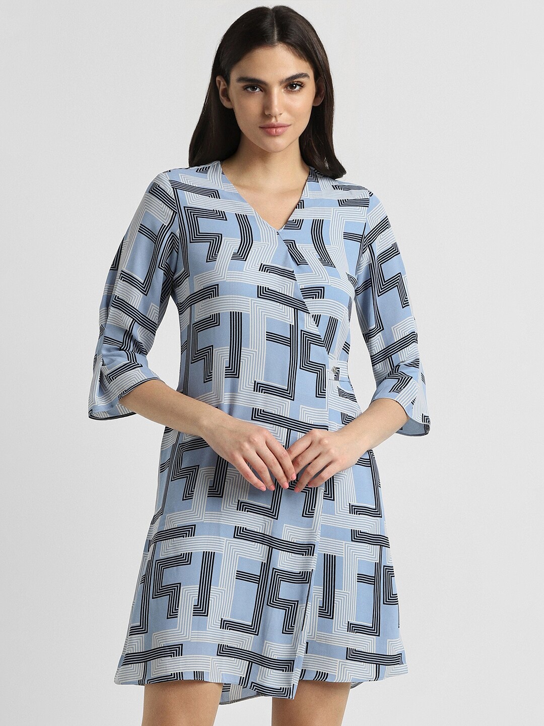 

Allen Solly Woman Geometric Printed V-Neck Wrap Dress, Blue