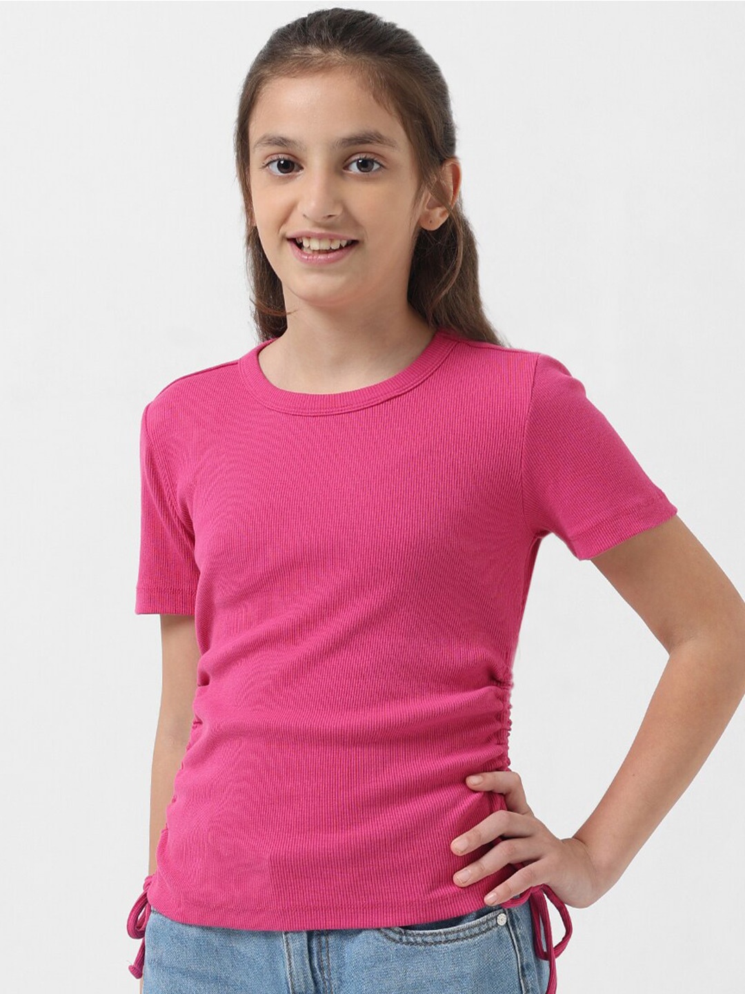 

Vero Moda Girls Ribbed Ruched Top, Pink